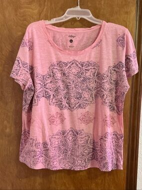 Indigo Pink Short-Sleeve Tee with Purple Medallion Print